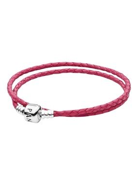 PANDORA DOUBLE PINK LEATHER WRAP BRACELET - PRE-OWNED